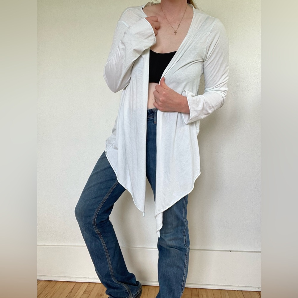 White Pima Cotton Tee with Light Aqua Overlock Trim